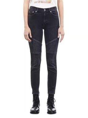 The Kooples Women’s Moto Skinny Jeans Black Low Rise Ribbed Denim EU 40 US 8 NWT